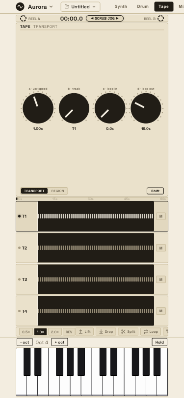 Oscillore's 4-track tape deck view.